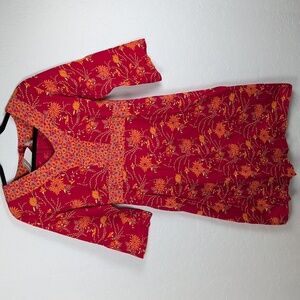 NWT Hanna Andersson Red Floral V-Neck 3/4 Sleeve Dress Woman Large NEW 32416 M23